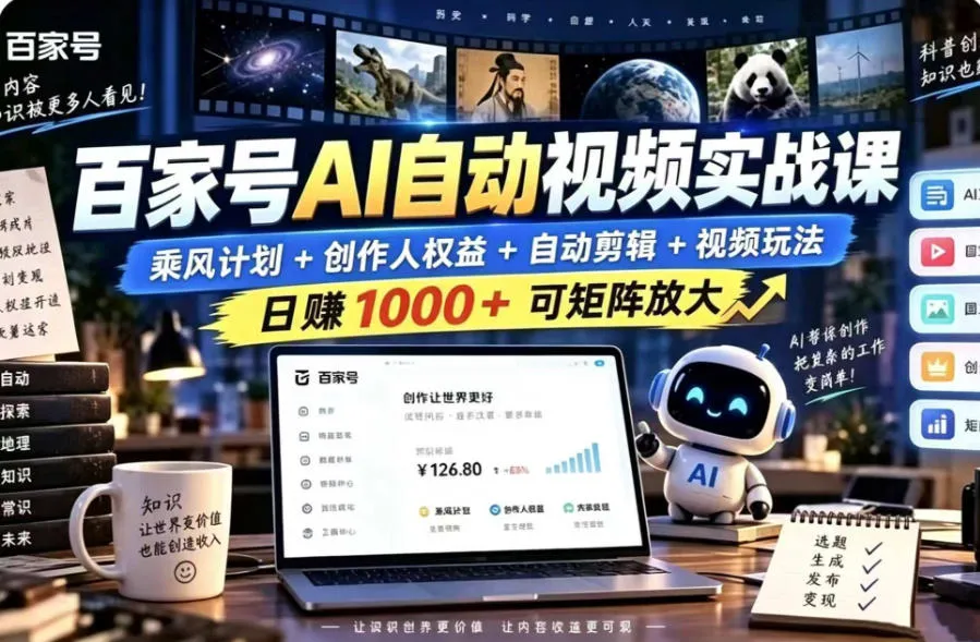 百家号自动矩阵玩法,长期可以做的项目,日入1k+,真正的睡后收入-33资源网