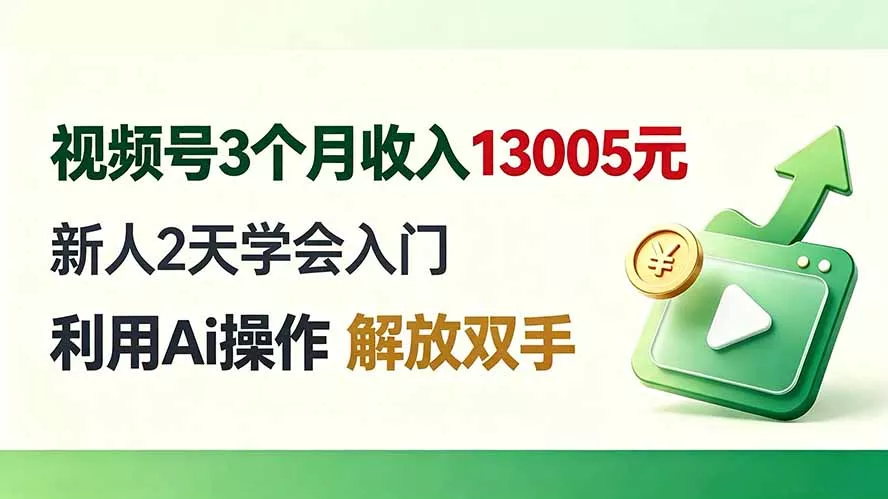 视频号3个月收入13005元， 新人2天学会入门， 利用Ai操作 解放双手！-33资源网