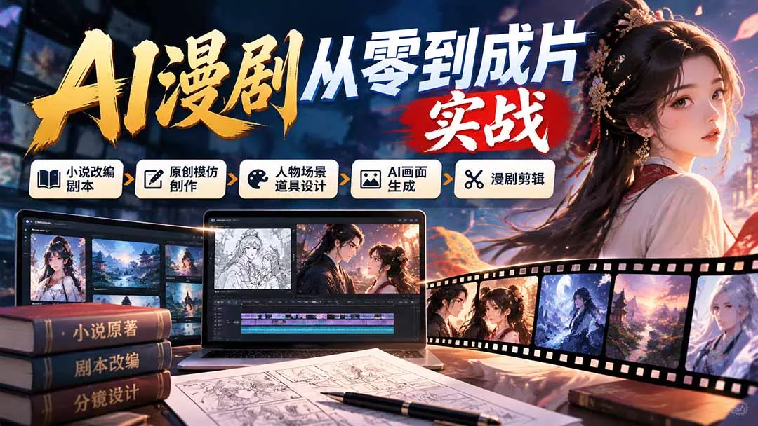 AI漫剧从零到成片实战:小说改编剧本、原创模仿创作、人物场景道具设计、AI画面生成与漫剧剪辑 AI漫剧从零到成片实战:小说改编剧本、原创模仿创作、人物场景道具设计、AI画面生成与漫剧剪辑