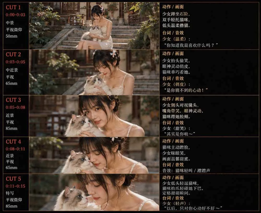 （18909期）美女和猫故事提示词，人物一致性提示词+故事板-33资源网