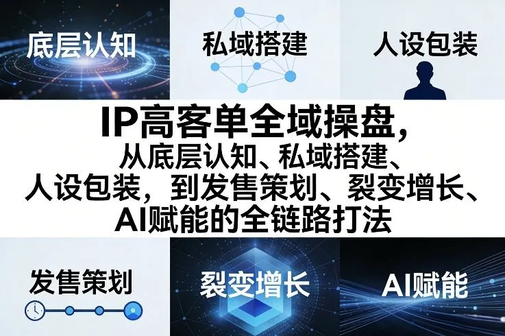 IP高客单全域操盘，从底层认知、私域搭建、人设包装，到发售策划、裂变增长、AI赋能的全链路打法-33资源网