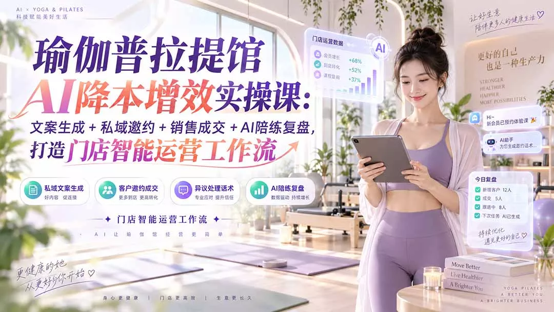 瑜伽普拉提馆AI降本增效实操课：文案生成+私域邀约+销售成交+AI陪练复盘，打造门店智能运营工作流-33资源网