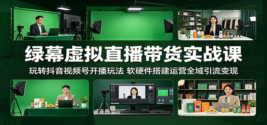 绿幕虚拟直播带货实战课：玩转抖音视频号开播玩法，软硬件搭建运营全域引流变现-33资源网