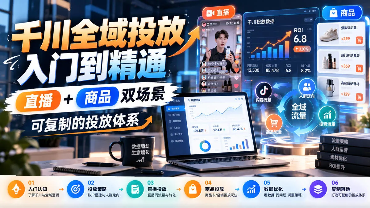 千川全域投放入门到精通，直播+商品双场景，可复制的投放体系-33资源网