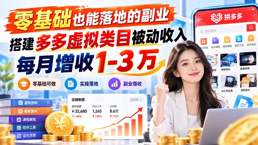 零基础也能落地的副业，搭建多多虚拟类目被动收入，每月增收 1-3 万-33资源网