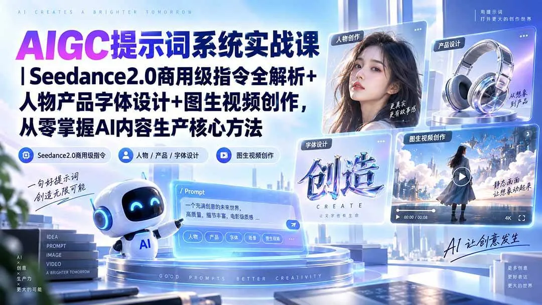 （20559期）AIGC提示词系统实战课-无水印｜Seedance2.0商用级指令全解析+人物产品字体设计+图生视频创作，掌握AI内容生产方法-33资源网