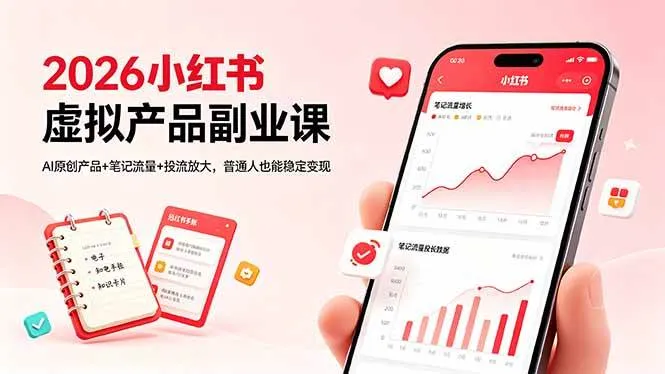 （18449期）2026小红书虚拟产品副业课，AI原创产品+笔记流量+投流放大，普通人也能稳定变现-33资源网