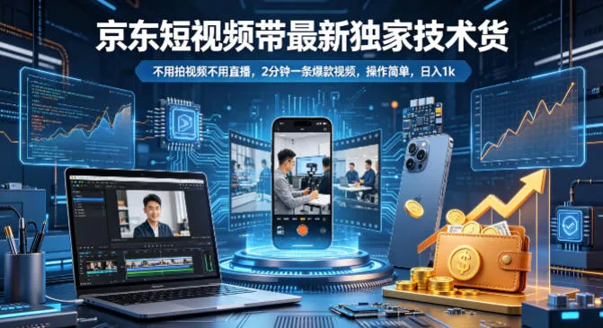 京东短视频带货最新独家技术，不用拍视频不用直播，2分钟一条爆款视频，操作简单，日入1k+【揭秘】-33资源网