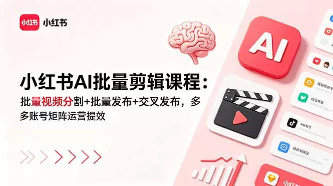 小红书AI批量剪辑课程:批量视频分割+批量发布+交叉发布,多账号矩阵运营提效-33资源网
