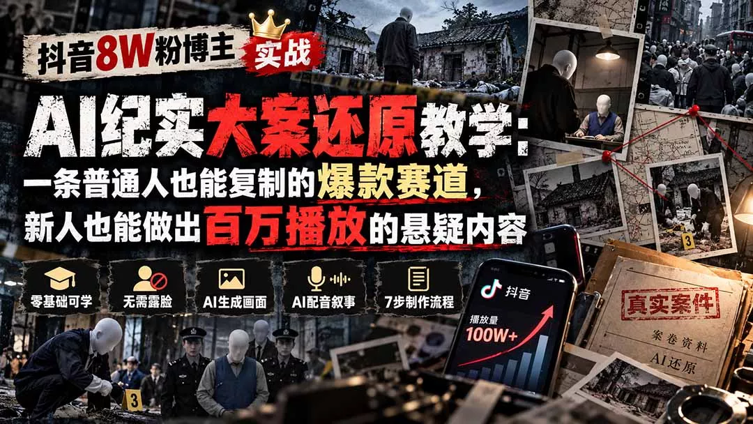 抖音8W粉博主AI纪实大案还原教学:一条普通人也能复制的爆款赛道,新人也能做出百万播放的悬疑内容 抖音8W粉博主AI纪实大案还原教学:一条普通人也能复制的爆款赛道,新人也能做出百万播放的悬疑内容