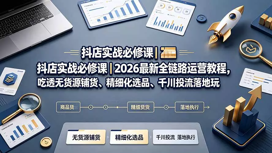 抖店实战必修课|2026最新全链路运营教程,吃透无货源铺货、精细化选品、千川投流落地玩法-33资源网