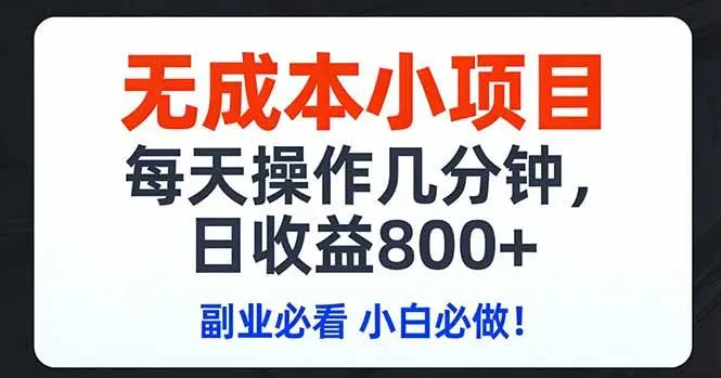 （17447期）无成本小项目,每天操作几分钟,日收益800+ 副业必看 小白必做！-33资源网