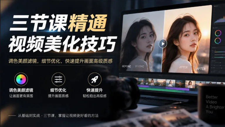 三节课精通视频美化技巧｜调色美颜滤镜，细节优化，快速提升画面高级质感-33资源网