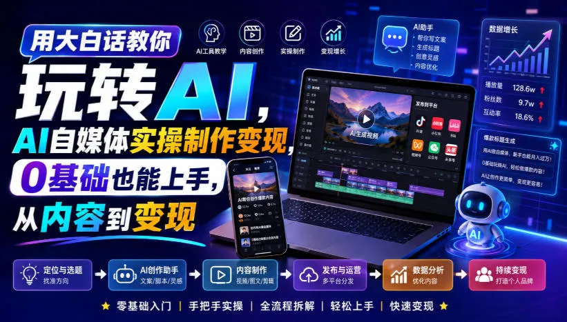 用大白话教你玩转AI,AI自媒体实操制作变现,0基础也能上手,从内容到变现-33资源网