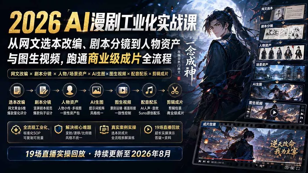 2026 AI漫剧工业化实战课-更新:从网文选本改编、剧本分镜到人物资产与图生视频,跑通商业级成片全流程-33资源网