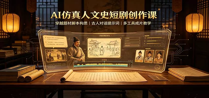 AI仿真人文史短剧创作课：穿越题材脚本构思，古人对话提示词，多工具成片教学-33资源网