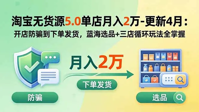 淘宝无货源5.0单店月入2万-更新5月：开店防骗到下单发货，蓝海选品+三店循环玩法全掌握-33资源网