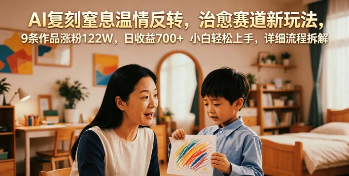 AI复刻窒息温情反转,治愈赛道新玩法,9条作品涨粉122W,日收益700+ 小白轻松上手,详细流程拆解-33资源网