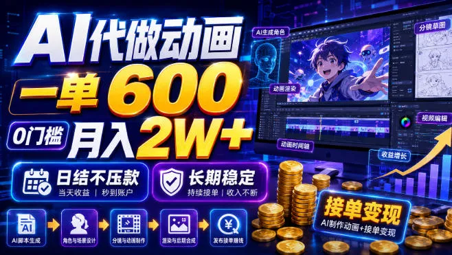 AI代做动画,一单600,0门槛月入2W+,日结不压款,长期稳定【揭秘】-33资源网