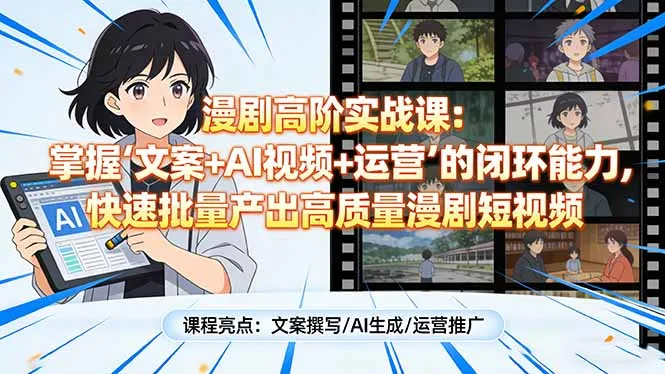漫剧高阶实战课：掌握“文案+AI视频+运营”的闭环能力，快速批量产出高质量漫剧短视频-33资源网