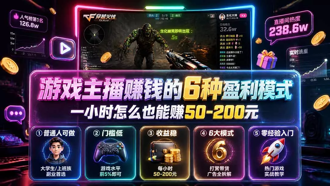 付费文章：游戏主播赚钱的6种盈利模式，一小时怎么也能赚50-200元-33资源网
