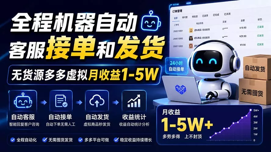 全程机器自动客服接单和发货,无货源多多虚拟月收益1-5W-33资源网