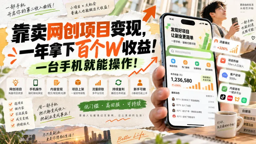 靠卖网创项目变现,一年拿下百个W收益!一台手机就能操作!【揭秘】-33资源网