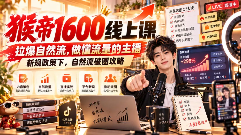 猴帝1600线上课,拉爆自然流,做懂流量的主播,新规政策下,自然流破圈攻略【更新261002】-33资源网