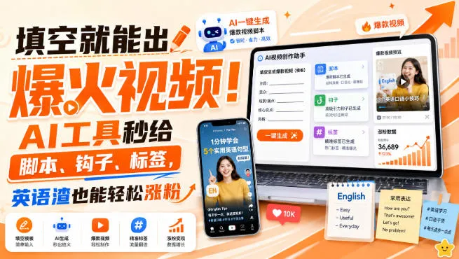 填空就能出爆火视频！AI工具秒给脚本、钩子、标签，英语渣也能轻松涨粉【原创双语字幕】-33资源网