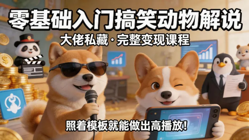 零基础入门搞笑动物解说，大佬私藏完整变现课程，照着模板就能做出高播放-33资源网