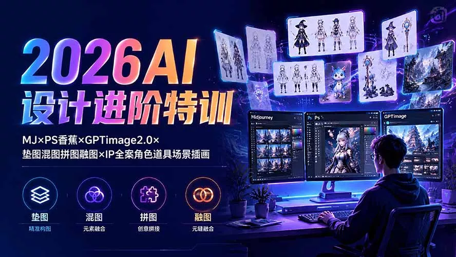 2026AI设计进阶特训:MJ×PS香蕉×GPTimage2.0×垫图混图拼图融图×IP全案角色道具场景插画 2026AI设计进阶特训:MJ×PS香蕉×GPTimage2.0×垫图混图拼图融图×IP全案角色道具场景插画