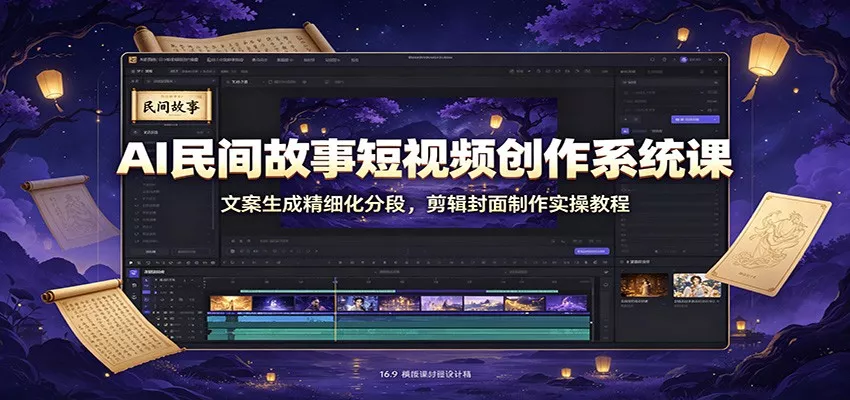 AI民间故事短视频创作系统课:文案生成精细化分段,剪辑封面制作实操教程-33资源网