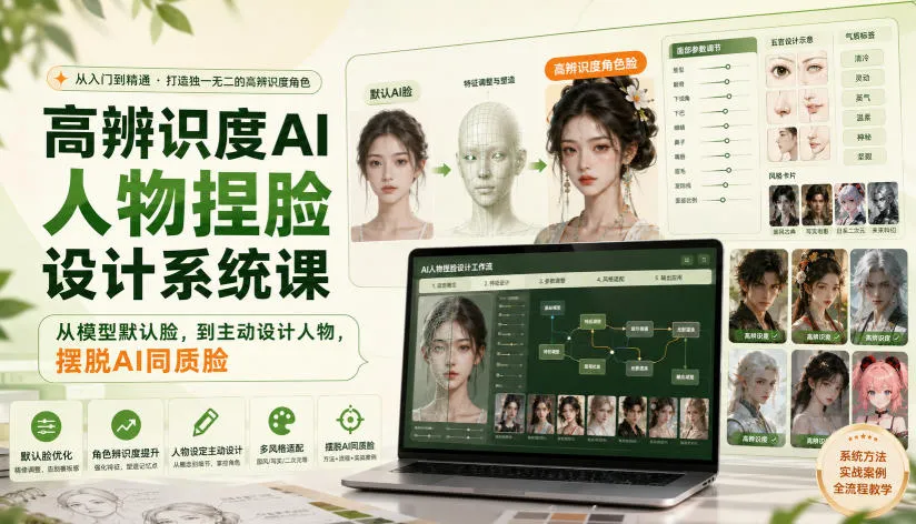 高辨识度AI人物捏脸设计系统课,从模型默认脸,到主动设计人物,摆脱AI同质脸-33资源网
