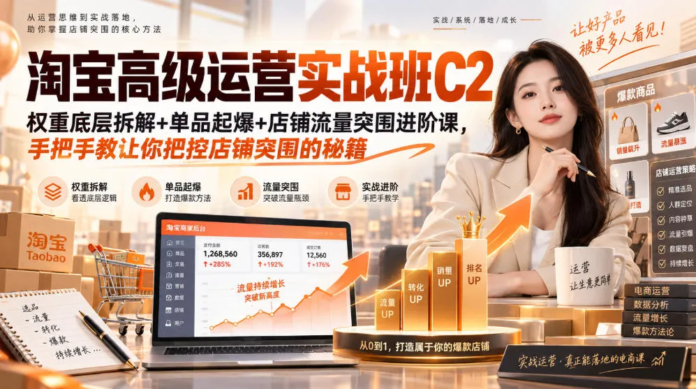 淘宝高级运营实战班C2|权重底层拆解+单品起爆+店铺流量突围进阶课,手把手教让你把控店铺突围的秘籍-33资源网