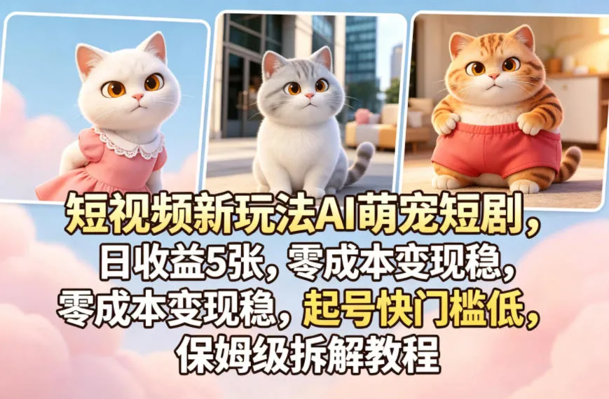 短视频新玩法AI萌宠短剧，日收益5张，零成本变现稳，起号快门槛低，保姆级拆解教程-33资源网