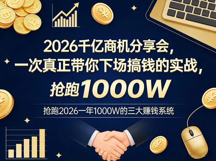 2026千亿商机分享会，一次真正带你下场搞钱的实战，抢跑2026一年1000W的三大賺钱系统-33资源网