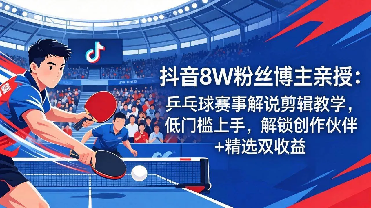 （18069期）抖音8W粉丝博主亲授：乒乓球赛事解说剪辑教学，低门槛上手，解锁创作伙伴+精选双收益-33资源网