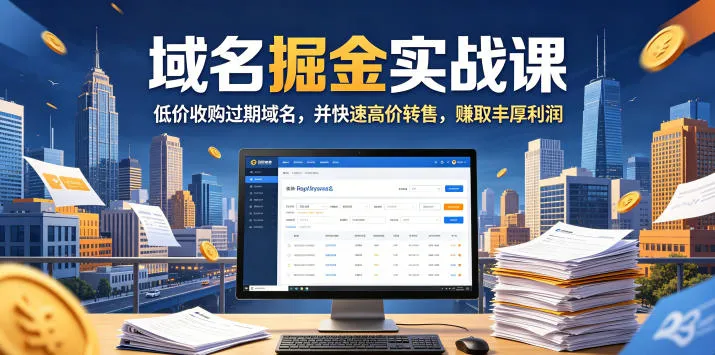 域名交易掘金实战课，低价收购过期域名，并快速高价转售，賺取丰厚利润【原创双语字幕】-33资源网