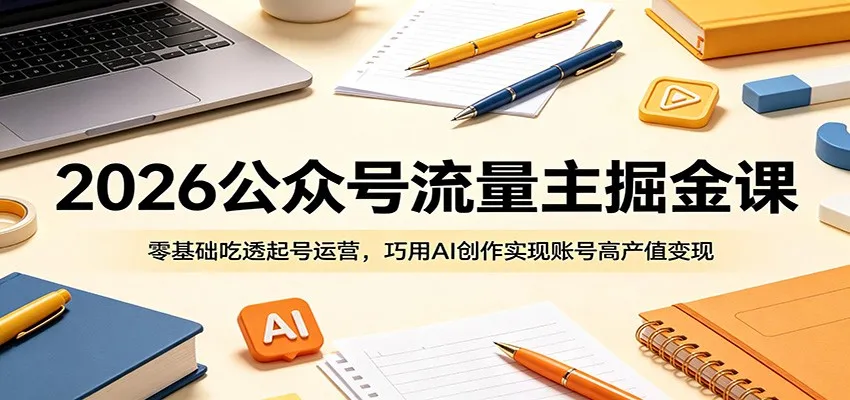 2026公众号流量主掘金课：零基础吃透起号运营，巧用AI创作实现账号高产值变现-33资源网