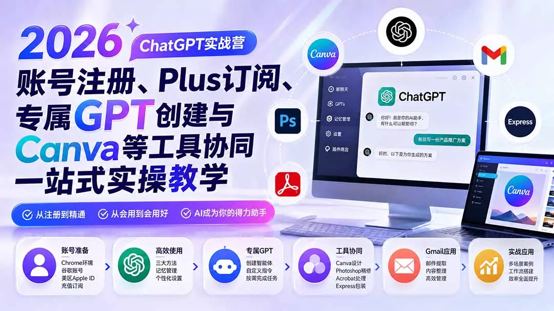 2026 ChatGPT实战营；账号注册、Plus订阅、专属GPT创建与Canva等工具协同一站式实操教学-33资源网