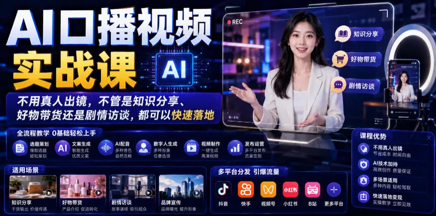AI口播视频实战课,不用真人出镜,不管是知识分享、好物带货还是剧情访谈,都可以快速落地-33资源网