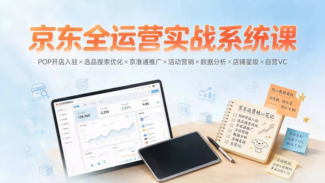 京东全运营实战系统课:POP开店入驻×选品搜索优化×京准通推广×活动营销×数据分析×店铺星级×自营VC-33资源网