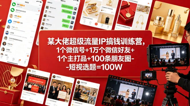 某大佬超级流量IP搞钱训练营，1个微信号+1万个微信好友+1个主打品+100条朋友圈-短视选题=100W-33资源网