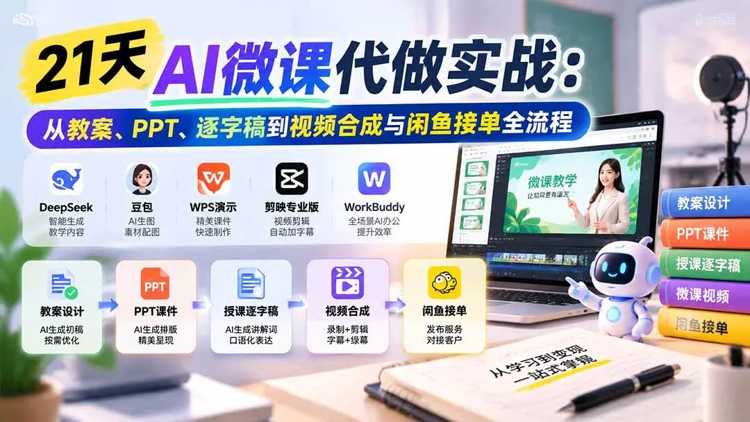 (21065期)21天AI微课代做实战:从教案、PPT、逐字稿到视频合成与闲鱼接单全流程-33资源网