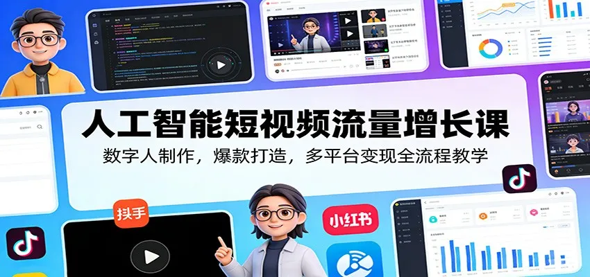 人工智能短视频流量增长课：数字人制作，爆款打造，多平台变现全流程教学-33资源网