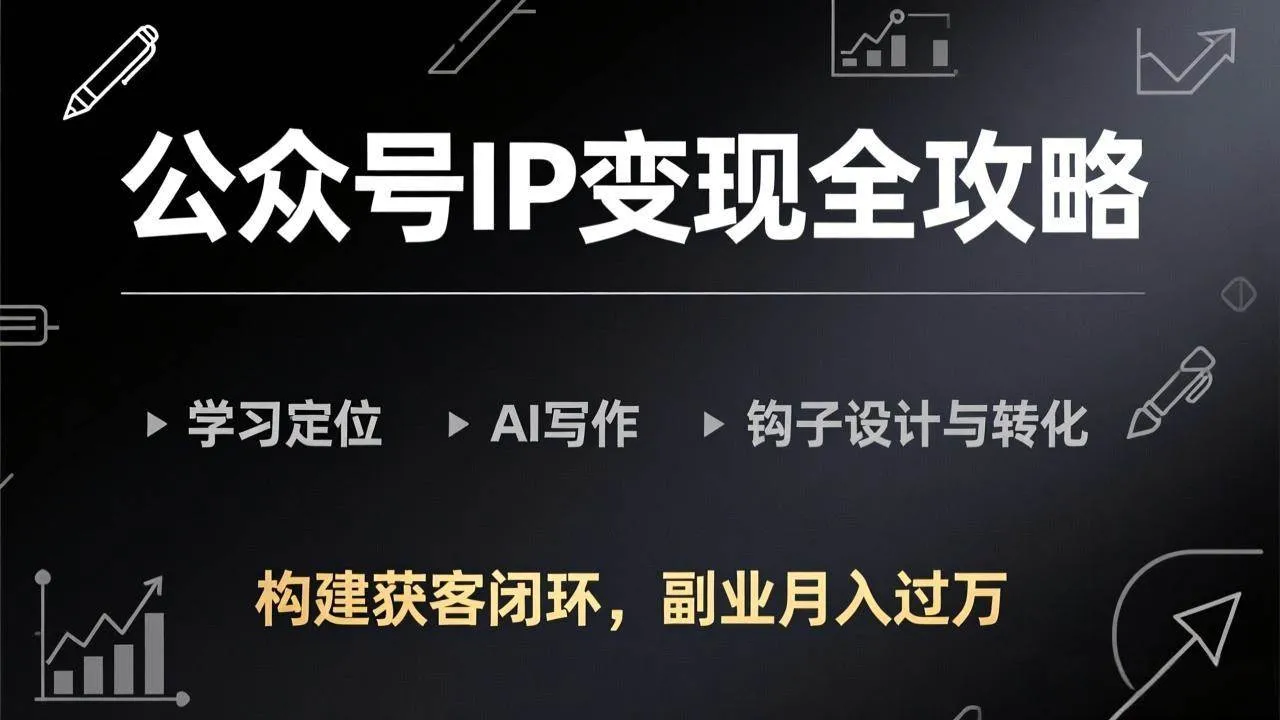 （17523期）公众号IP变现全攻略-更新，学习定位、AI写作、钩子设计与转化，构建获客闭环，副业月入过万-33资源网