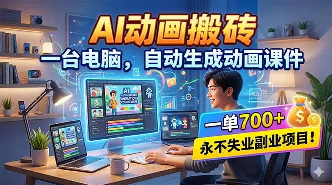AI动画搬砖，一台电脑，自动生成动画课件，一单800+ 永不失业副业项目！-33资源网