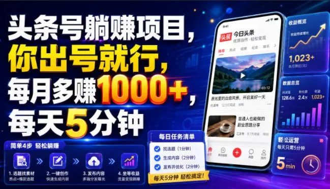 头条号躺賺项目,你出号就行,每月多賺1000+,每天5分钟,坐等分米【揭秘】-33资源网