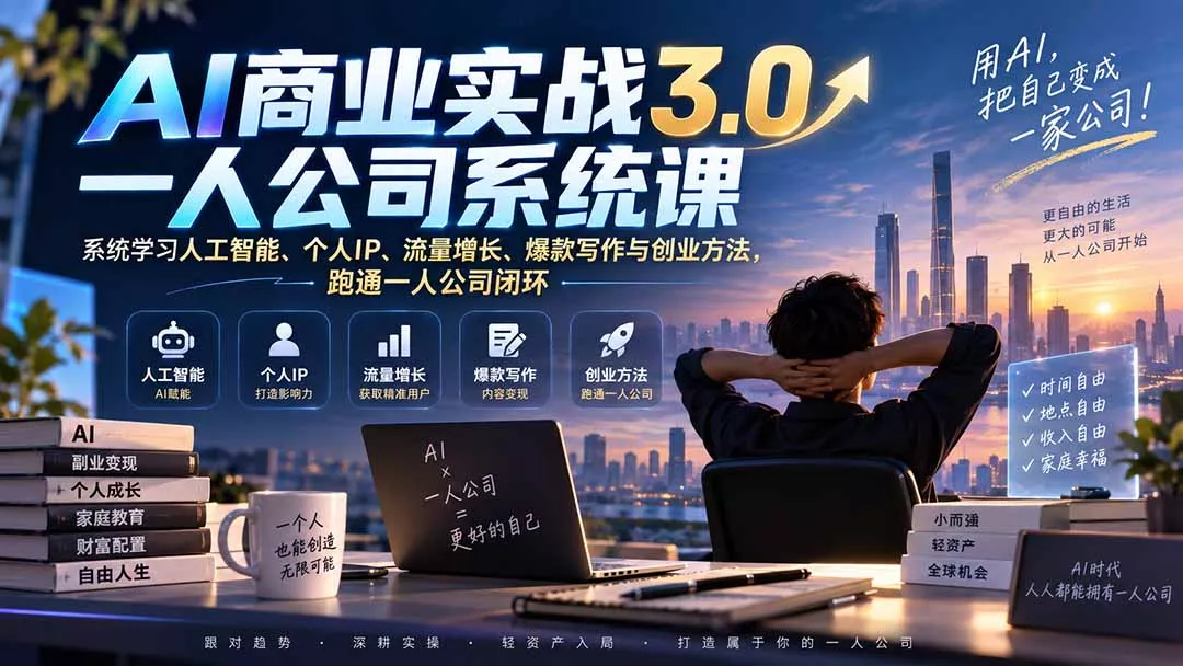 AI商业实战3.0一人公司系统课：系统学习人工智能、个人IP、流量增长、爆款写作与创业方法，跑通一人公司闭环-33资源网