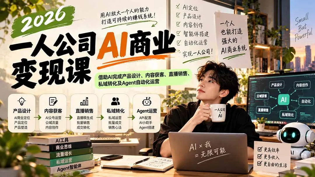 （20901期）2026一人公司AI商业变现课：借助AI完成产品设计、内容获客、直播销售、私域转化及Agent自动化运营-33资源网